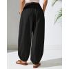 imageBsubseach Womens Cotton Harem Pants Elastic Waist Baggy Pant Drawstring Balloon Trouser Loose Beach Pants with PocketsBlack