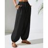 imageBsubseach Womens Cotton Harem Pants Elastic Waist Baggy Pant Drawstring Balloon Trouser Loose Beach Pants with PocketsBlack