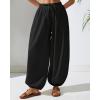 imageBsubseach Womens Cotton Harem Pants Elastic Waist Baggy Pant Drawstring Balloon Trouser Loose Beach Pants with PocketsBlack