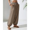 imageBsubseach Womens Cotton Harem Pants Elastic Waist Baggy Pant Drawstring Balloon Trouser Loose Beach Pants with PocketsCoffee