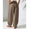 imageBsubseach Womens Cotton Harem Pants Elastic Waist Baggy Pant Drawstring Balloon Trouser Loose Beach Pants with PocketsCoffee