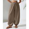 imageBsubseach Womens Cotton Harem Pants Elastic Waist Baggy Pant Drawstring Balloon Trouser Loose Beach Pants with PocketsCoffee