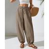 imageBsubseach Womens Cotton Harem Pants Elastic Waist Baggy Pant Drawstring Balloon Trouser Loose Beach Pants with PocketsCoffee