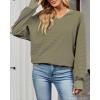 imageBsubseach Womens Waffle Knit Tops Long Sleeve V Neck Shirts Dressy Casual Blouse 2025 Fall Loose Tunic Top OutfitsArmy Green