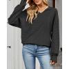 imageBsubseach Womens Waffle Knit Tops Long Sleeve V Neck Shirts Dressy Casual Blouse 2025 Fall Loose Tunic Top OutfitsBlack