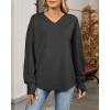 imageBsubseach Womens Waffle Knit Tops Long Sleeve V Neck Shirts Dressy Casual Blouse 2025 Fall Loose Tunic Top OutfitsBlack