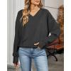 imageBsubseach Womens Waffle Knit Tops Long Sleeve V Neck Shirts Dressy Casual Blouse 2025 Fall Loose Tunic Top OutfitsBlack