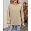 imageBsubseach Womens Waffle Knit Tops Long Sleeve V Neck Shirts Dressy Casual Blouse 2025 Fall Loose Tunic Top OutfitsKhaki