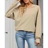 imageBsubseach Womens Waffle Knit Tops Long Sleeve V Neck Shirts Dressy Casual Blouse 2025 Fall Loose Tunic Top OutfitsKhaki