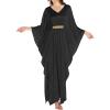 imageBsubseach Kaftan Dresses for Women Solid Color V Neck Batwing Sleeve Caftan Dress Satin Plus Size Maxi Beach Cover UpBlack
