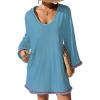 imageBsubseach Terry Cloth Cover Up Women Long Sleeve Bathing Suit Coverup Oversized Hooded Towel Dress with PocketsBlue
