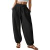 imageBsubseach Womens Cotton Harem Pants Elastic Waist Baggy Pant Drawstring Balloon Trouser Loose Beach Pants with PocketsBlack