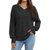 imageBsubseach Womens Waffle Knit Tops Long Sleeve V Neck Shirts Dressy Casual Blouse 2025 Fall Loose Tunic Top OutfitsBlack