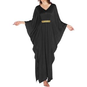 imageBsubseach Kaftan Dresses for Women Solid Color V Neck Batwing Sleeve Caftan Dress Satin Plus Size Maxi Beach Cover UpBlack