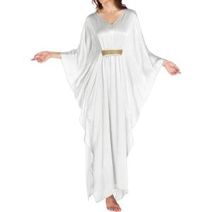 imageBsubseach Kaftan Dresses for Women Solid Color V Neck Batwing Sleeve Caftan Dress Satin Plus Size Maxi Beach Cover UpWhite