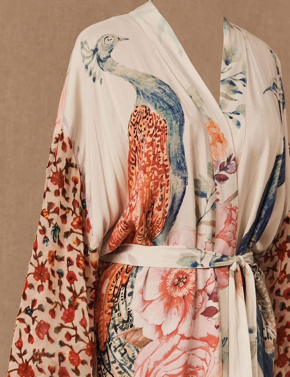 imageBsubseach Kimono swim cover up for women Robe Cardigan Coverups Long Beach Dress Bathing SuitPeacock Print 2