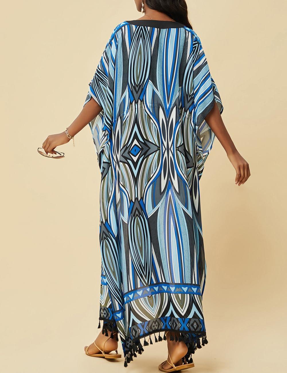 imageBsubseach Kimonos for Women Open Front Kimono Cover ups for Swimwear Women Tassel Bikini Swim Coverup with DrawstringBlue