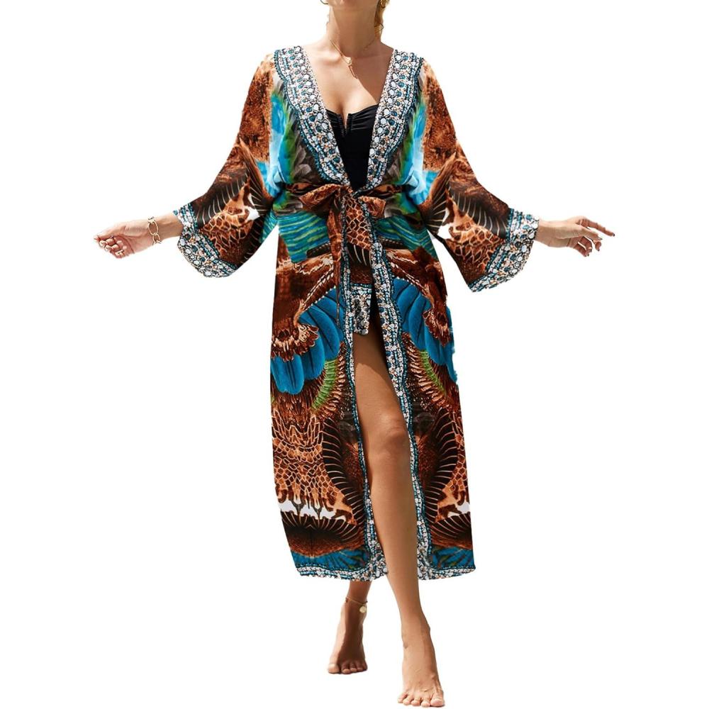 imageBsubseach Kimono Swimsuit Cover Ups for Women Robe Pool Cover Up Long Beach Dress Colorful Cardigan for SwimwearBhawks