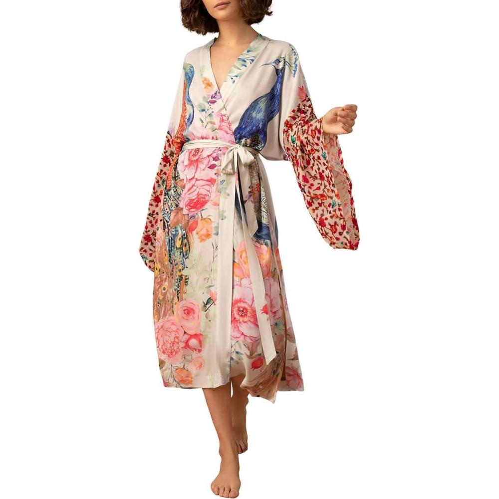 imageBsubseach Kimono swim cover up for women Robe Cardigan Coverups Long Beach Dress Bathing SuitPeacock Print 2