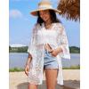 imageBsubseach 2025 Kimonos for Women Lace Swimsuit Coverup Mesh Swim Cover Up Beach Vacation Sheer Kimono Duster CardigansBwhite