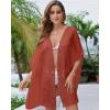 imageBsubseach Women Chiffon Kimono Cardigan Beach Cover Up Lace Swimsuit Coverup Open Front Casual Summer TopsRust Red