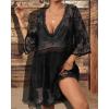imageBsubseach Women Lace Swimsuit Cover Up Bathing Suit Coverups VNeck Swimwear Beach Vacation DressBlack