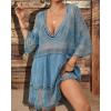 imageBsubseach Women Lace Swimsuit Cover Up Bathing Suit Coverups VNeck Swimwear Beach Vacation DressBlue