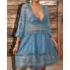 imageBsubseach Women Lace Swimsuit Cover Up Bathing Suit Coverups VNeck Swimwear Beach Vacation DressBlue