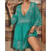 imageBsubseach Women Lace Swimsuit Cover Up Bathing Suit Coverups VNeck Swimwear Beach Vacation DressBrilliant Green