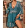 imageBsubseach Women Lace Swimsuit Cover Up Bathing Suit Coverups VNeck Swimwear Beach Vacation DressPeacock Blue