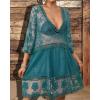 imageBsubseach Women Lace Swimsuit Cover Up Bathing Suit Coverups VNeck Swimwear Beach Vacation DressPeacock Blue