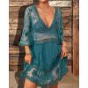 imageBsubseach Women Lace Swimsuit Cover Up Bathing Suit Coverups VNeck Swimwear Beach Vacation DressPeacock Blue