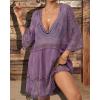 imageBsubseach Women Lace Swimsuit Cover Up Bathing Suit Coverups VNeck Swimwear Beach Vacation DressPurple
