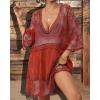 imageBsubseach Women Lace Swimsuit Cover Up Bathing Suit Coverups VNeck Swimwear Beach Vacation DressRed
