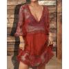 imageBsubseach Women Lace Swimsuit Cover Up Bathing Suit Coverups VNeck Swimwear Beach Vacation DressRed