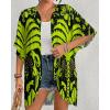 imageBsubseach Womens Kimono Swimsuit Coverup Boho Floral Print Cardigan Half Sleeve Beach Bathing Suit Cover Up Loose TopsBlack  Fluorescent Green