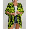 imageBsubseach Womens Kimono Swimsuit Coverup Boho Floral Print Cardigan Half Sleeve Beach Bathing Suit Cover Up Loose TopsBlack  Fluorescent Green