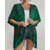 imageBsubseach Womens Kimono Swimsuit Coverup Boho Floral Print Cardigan Half Sleeve Beach Bathing Suit Cover Up Loose TopsBlack  Green