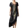 imageBusbseach Caftan Dresses for Women Embroidery Short Sleeve Beach Cover Up V Neck Maxi Kaftan DressBlack