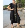 imageBusbseach Caftan Dresses for Women Embroidery Short Sleeve Beach Cover Up V Neck Maxi Kaftan DressBlack