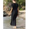 imageBusbseach Caftan Dresses for Women Embroidery Short Sleeve Beach Cover Up V Neck Maxi Kaftan DressBlack
