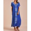 imageBusbseach Caftan Dresses for Women Embroidery Short Sleeve Beach Cover Up V Neck Maxi Kaftan DressRoyal Blue