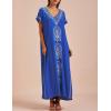 imageBusbseach Caftan Dresses for Women Embroidery Short Sleeve Beach Cover Up V Neck Maxi Kaftan DressRoyal Blue