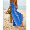 imageBusbseach Caftan Dresses for Women Embroidery Short Sleeve Beach Cover Up V Neck Maxi Kaftan DressWblue Embroidery