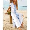 imageBusbseach Caftan Dresses for Women Embroidery Short Sleeve Beach Cover Up V Neck Maxi Kaftan DressWhite