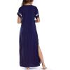 imageBusbseach Caftan Dresses for Women Embroidery Short Sleeve Beach Cover Up V Neck Maxi Kaftan DressWnavy Embroidery