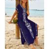 imageBusbseach Caftan Dresses for Women Embroidery Short Sleeve Beach Cover Up V Neck Maxi Kaftan DressWnavy Embroidery