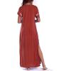 imageBusbseach Caftan Dresses for Women Embroidery Short Sleeve Beach Cover Up V Neck Maxi Kaftan DressWrust Red Embroidery