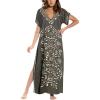 imageBusbseach Caftan Dresses for Women Embroidery Short Sleeve Beach Cover Up V Neck Maxi Kaftan DressArmy Green