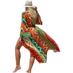 imageBsubseach Beach Cover Ups for Women 2025 Kimonos Robe Cardigans Long Beach Dress Swimsuit Cover Up with BeltOrange